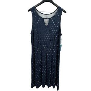 Stitch Fix Market & Spruce 1X Dress Navy Polka Dot Jersey Knit Casual Travel NEW